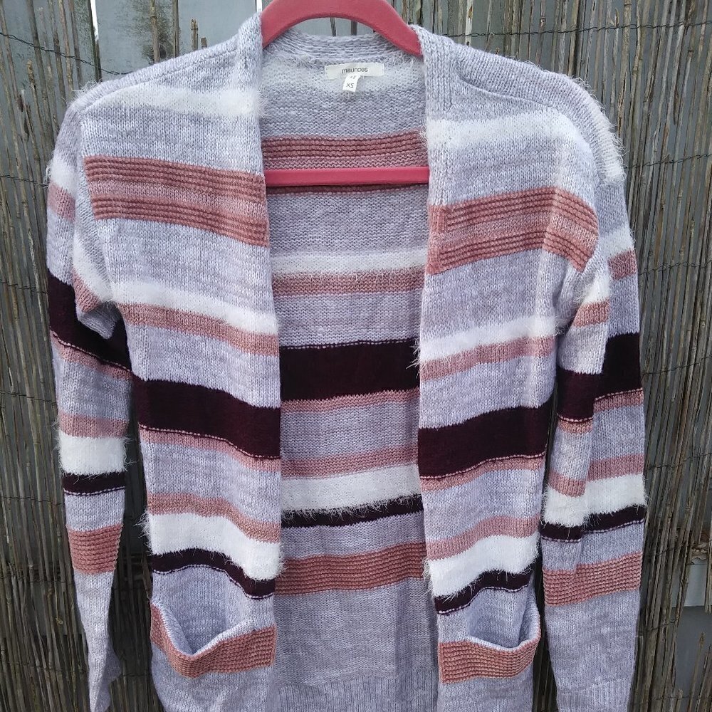 Maurices Striped Sparkly Furry Open Front Sweater - Women's - XS